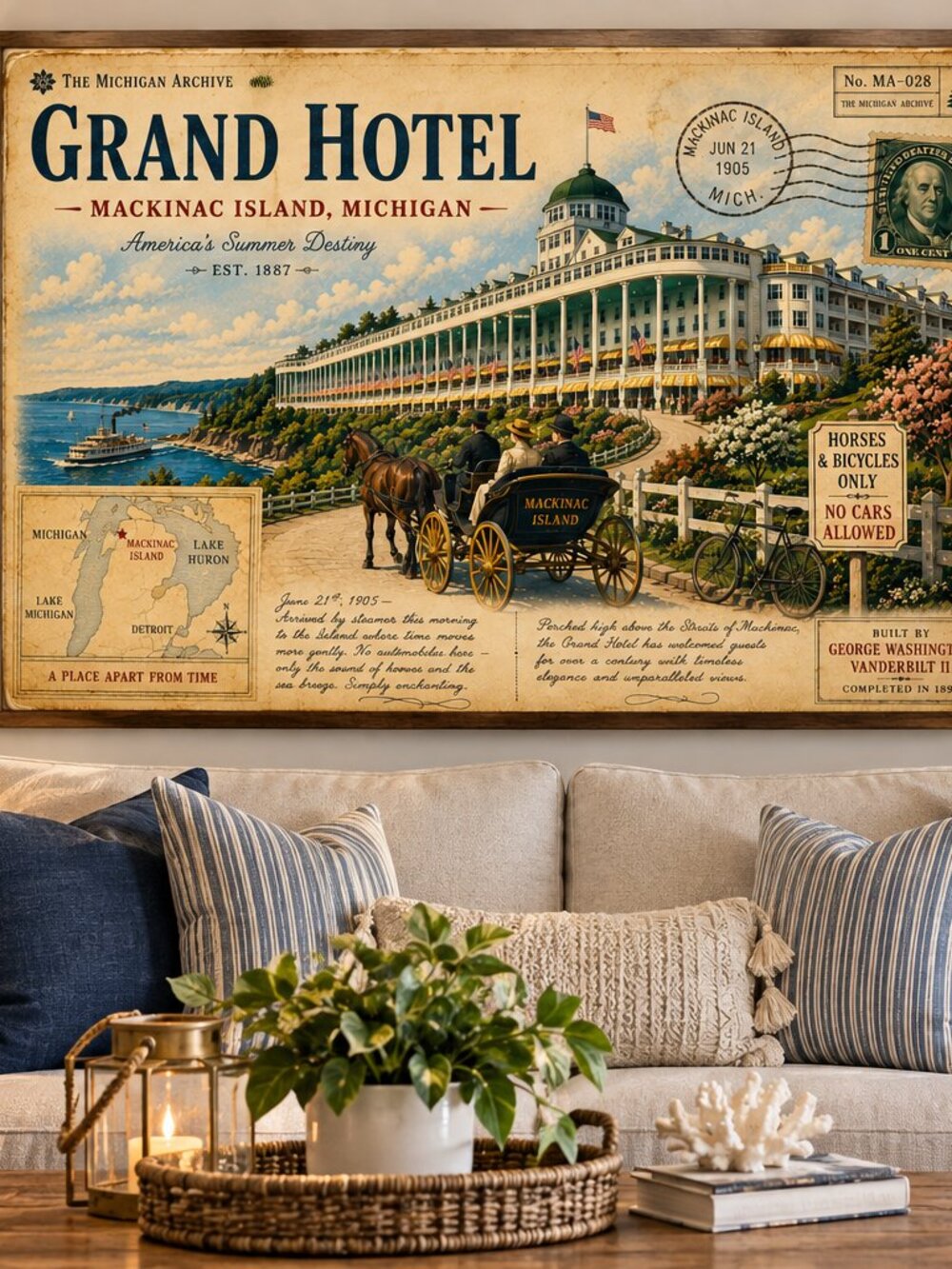 Vintage Mackinac Island Grand Hotel Canvas Print | Retro Michigan Wall Art